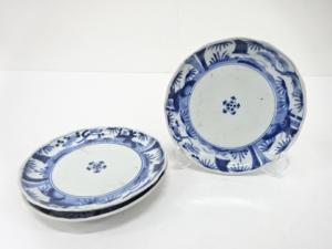 古伊万里　染付　竹笹　六寸皿　3客揃